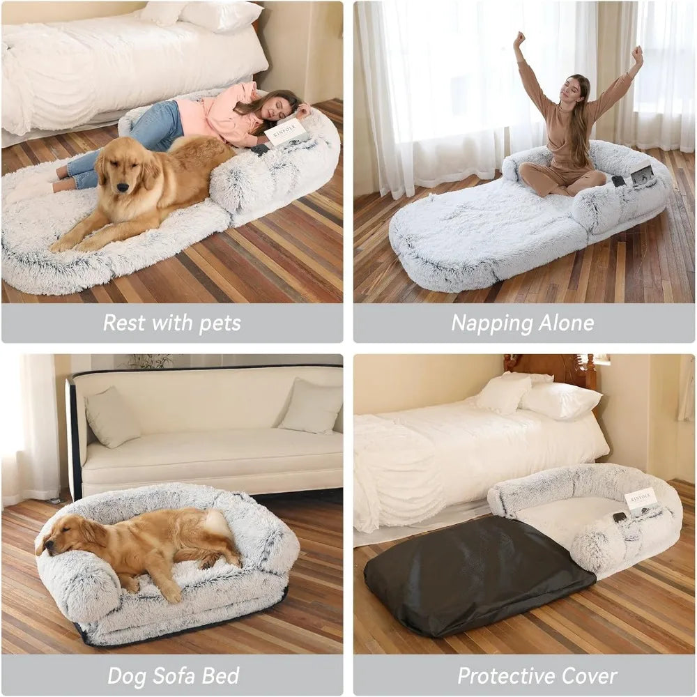Ultimate Human Dog Bed | 74"x43"x9" Foldable Plush Bed for Large Dogs & Humans | Cozy, Washable, and Anti-Slip Design for Rest & Play