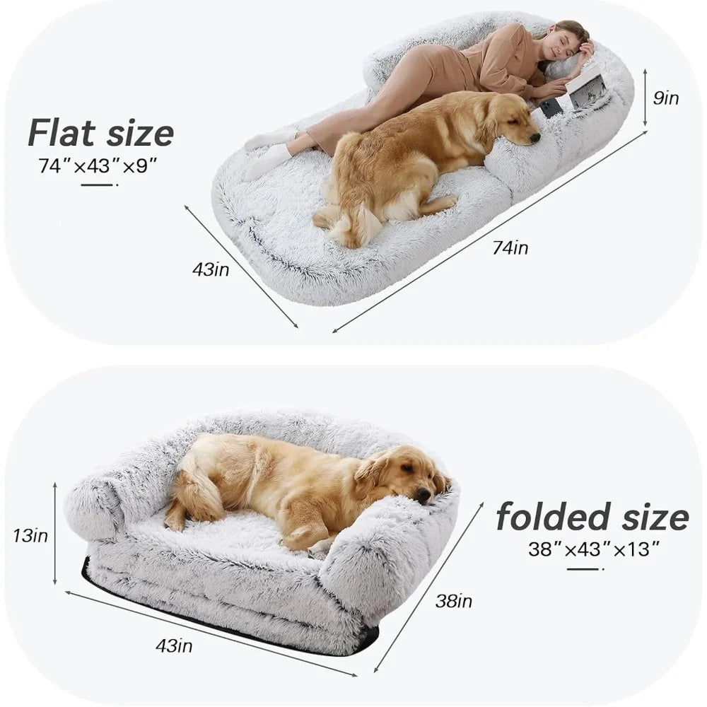 Ultimate Human Dog Bed | 74"x43"x9" Foldable Plush Bed for Large Dogs & Humans | Cozy, Washable, and Anti-Slip Design for Rest & Play