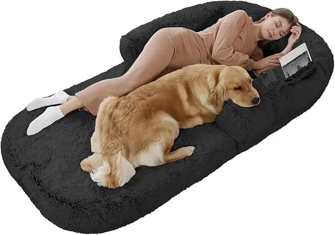 Ultimate Human Dog Bed | 74"x43"x9" Foldable Plush Bed for Large Dogs & Humans | Cozy, Washable, and Anti-Slip Design for Rest & Play