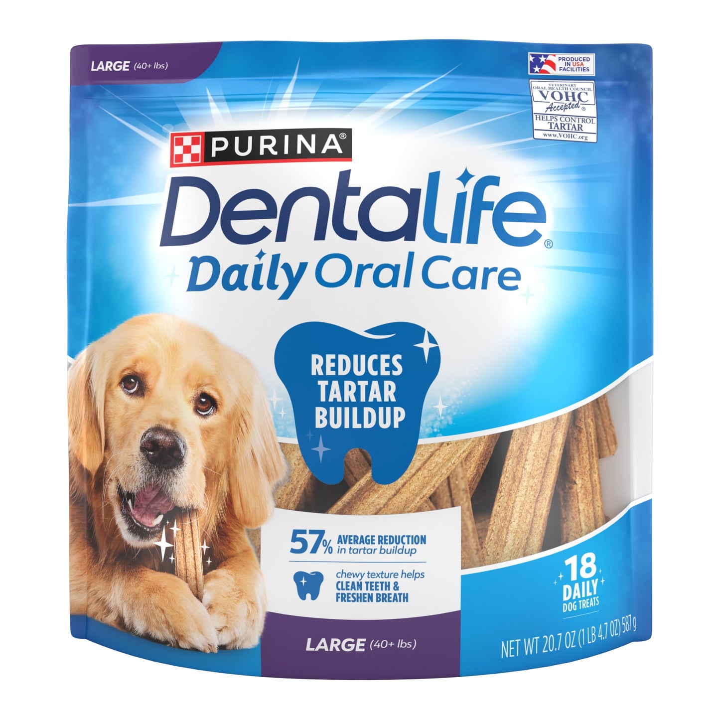 Purina Daily Oral Care Chicken Flavor Large Breed Dog Dental Chews – 20.7 Oz Pouch (18Ct)