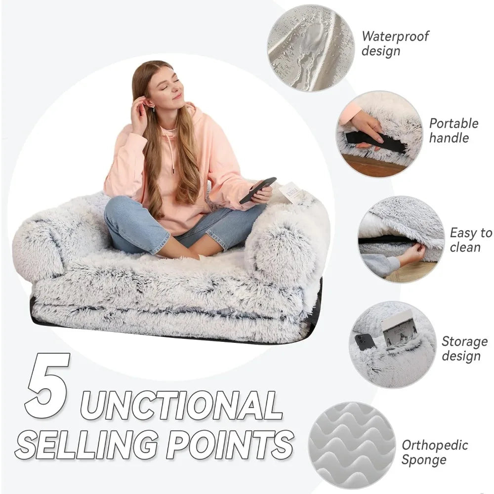 Ultimate Human Dog Bed | 74"x43"x9" Foldable Plush Bed for Large Dogs & Humans | Cozy, Washable, and Anti-Slip Design for Rest & Play