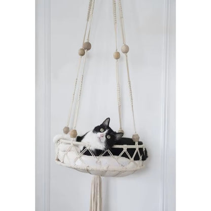 Bohemian Macrame Cat Hammock Swing Bed | Handwoven Cotton Tapestry for Home Decor | Perfect for Small Kittens – Cushion Not Included