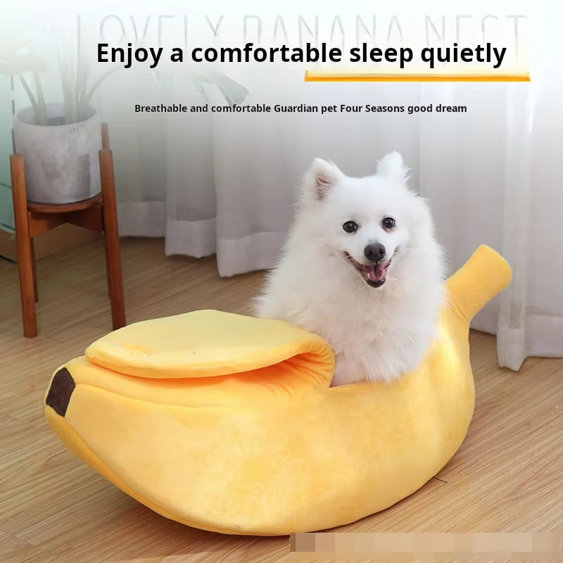 Pet Banana Shaped Warm Cat Nest Dog Nest Semi Closed Pet Nest Hamster Nest Pet Bed Sleeping Mat