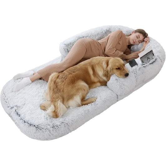 Ultimate Human Dog Bed | 74"x43"x9" Foldable Plush Bed for Large Dogs & Humans | Cozy, Washable, and Anti-Slip Design for Rest & Play